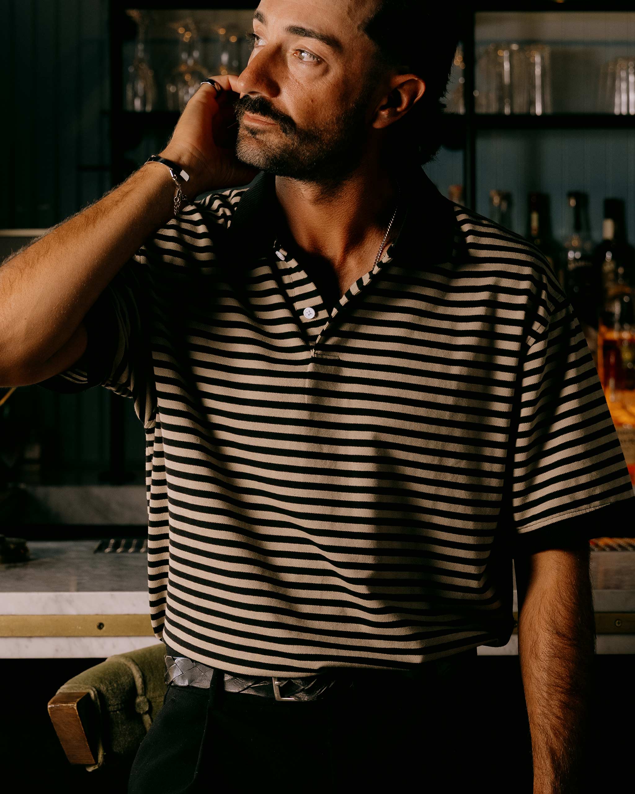 Camelback Polo - Black / Mushroom Stripe - Image 3